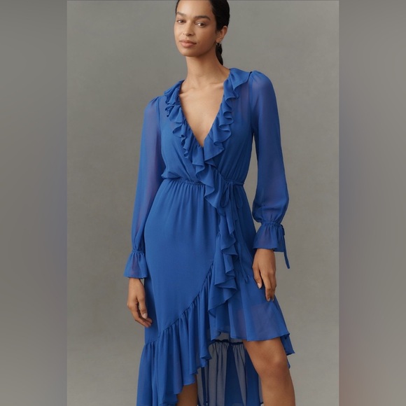 Anthropologie Dresses & Skirts - Anthropologie NWT Long-Sleeve Ruffled Asymmetrical Midi Dress XS